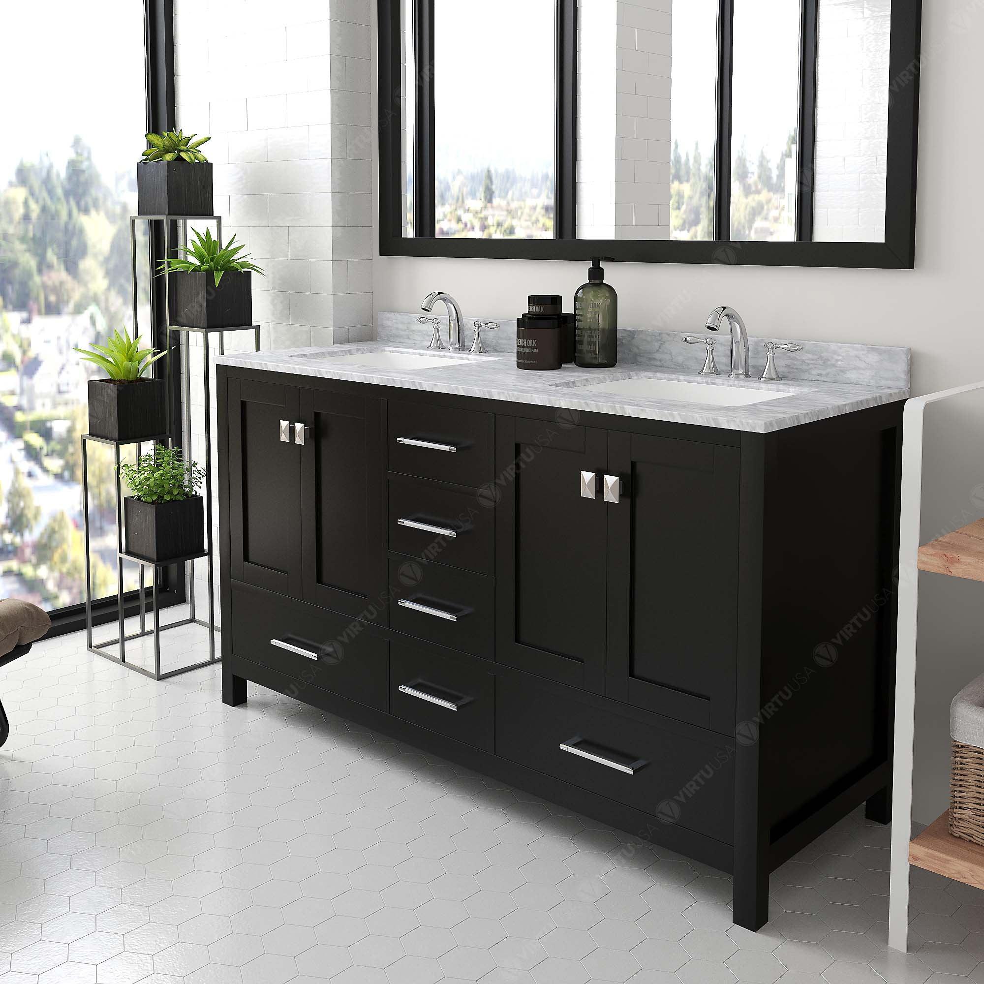Virtu USA Caroline Avenue 60" Double Bath Vanity in Espresso - Bathroom Design Center