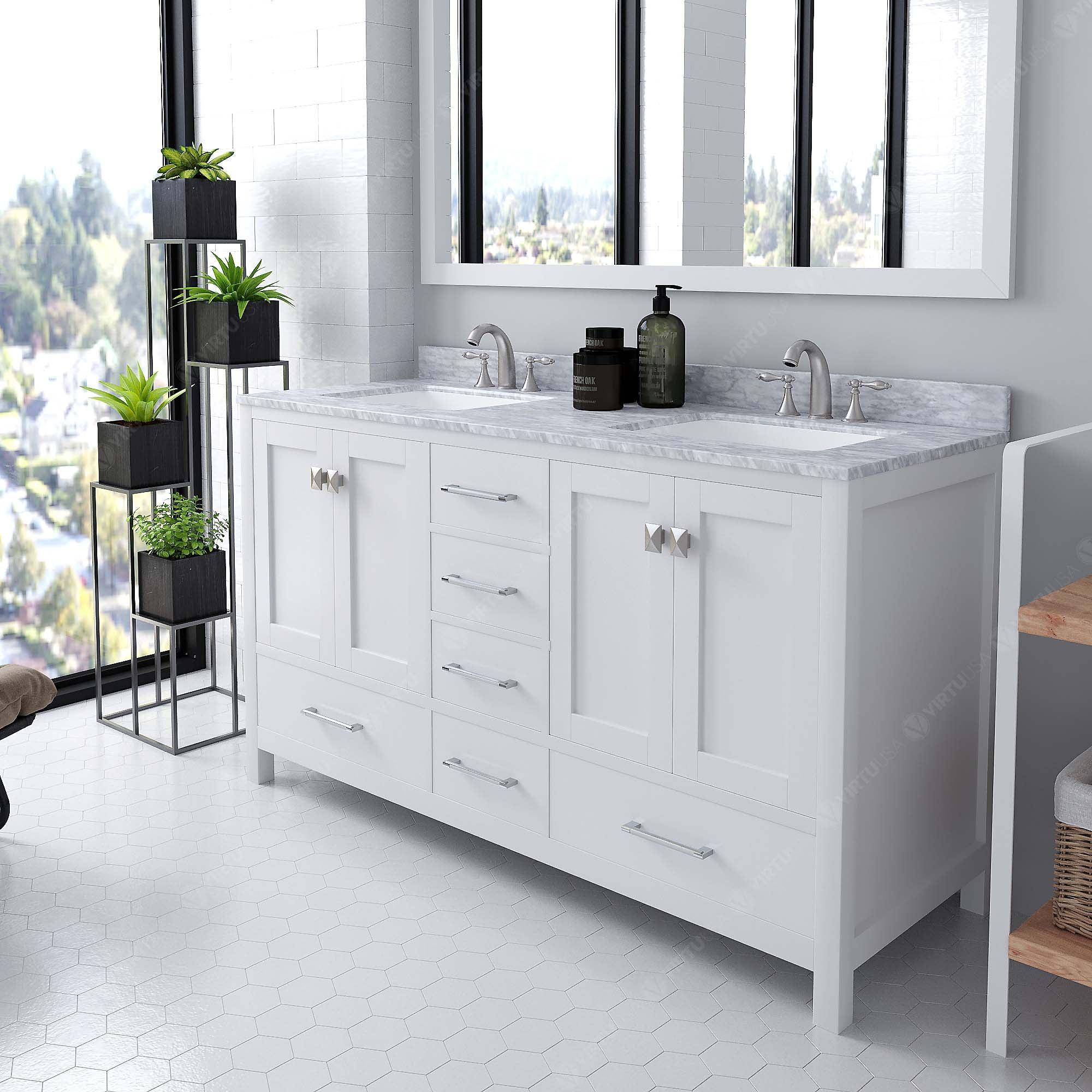 Virtu USA Caroline Avenue 60" Single Bath Vanity in White (multiple options) - Bathroom Design Center