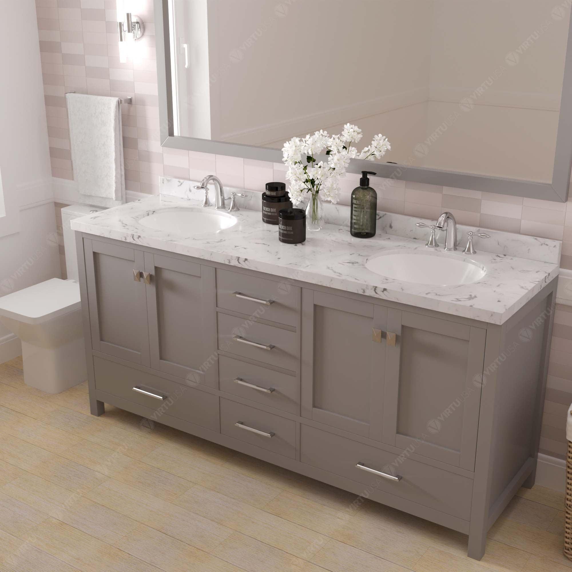 Virtu USA Caroline Avenue 72" Double Bath Vanity in Cashmere Gray (multiple options) - Bathroom Design Center