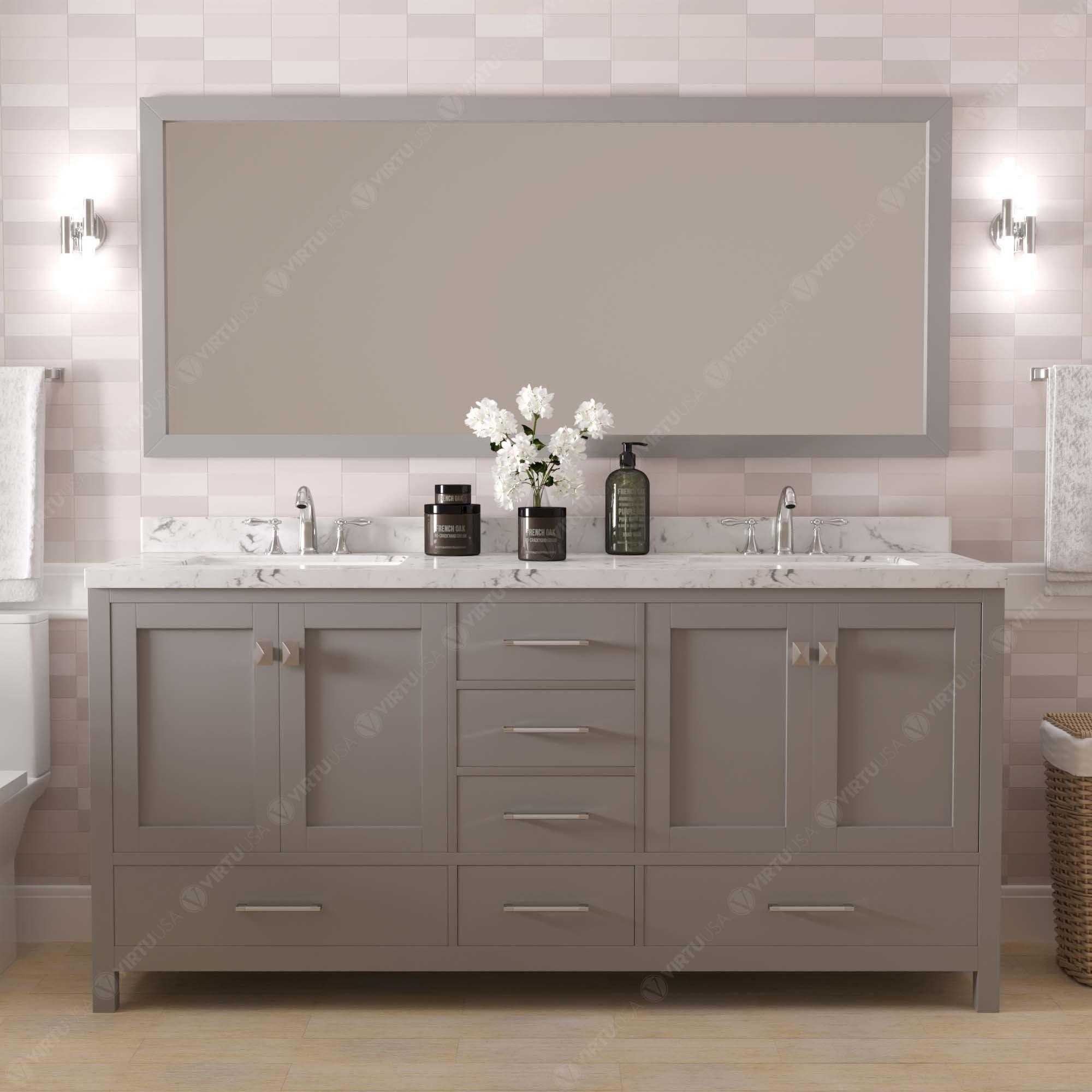 Virtu USA Caroline Avenue 72" Double Bath Vanity in Cashmere Gray (multiple options) - Bathroom Design Center