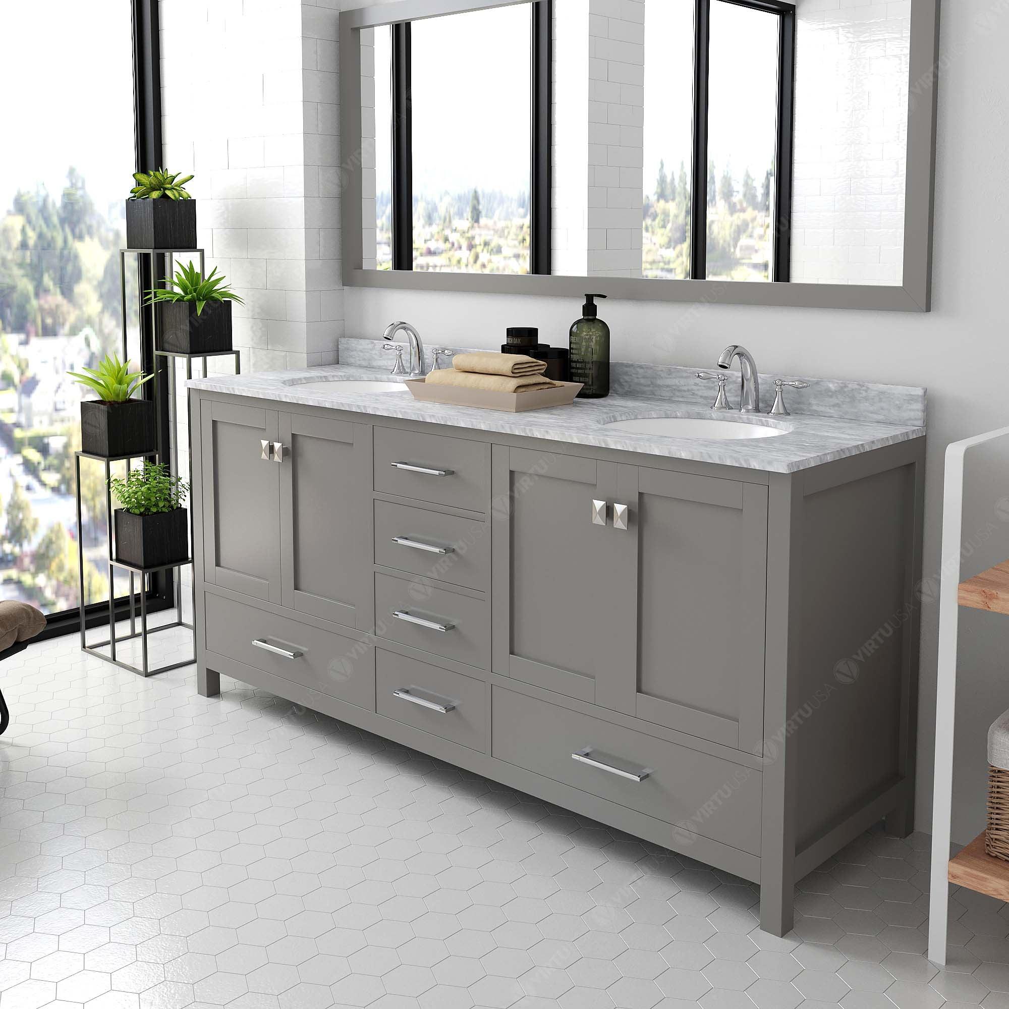 Virtu USA Caroline Avenue 72" Double Bath Vanity in Cashmere Gray (multiple options) - Bathroom Design Center