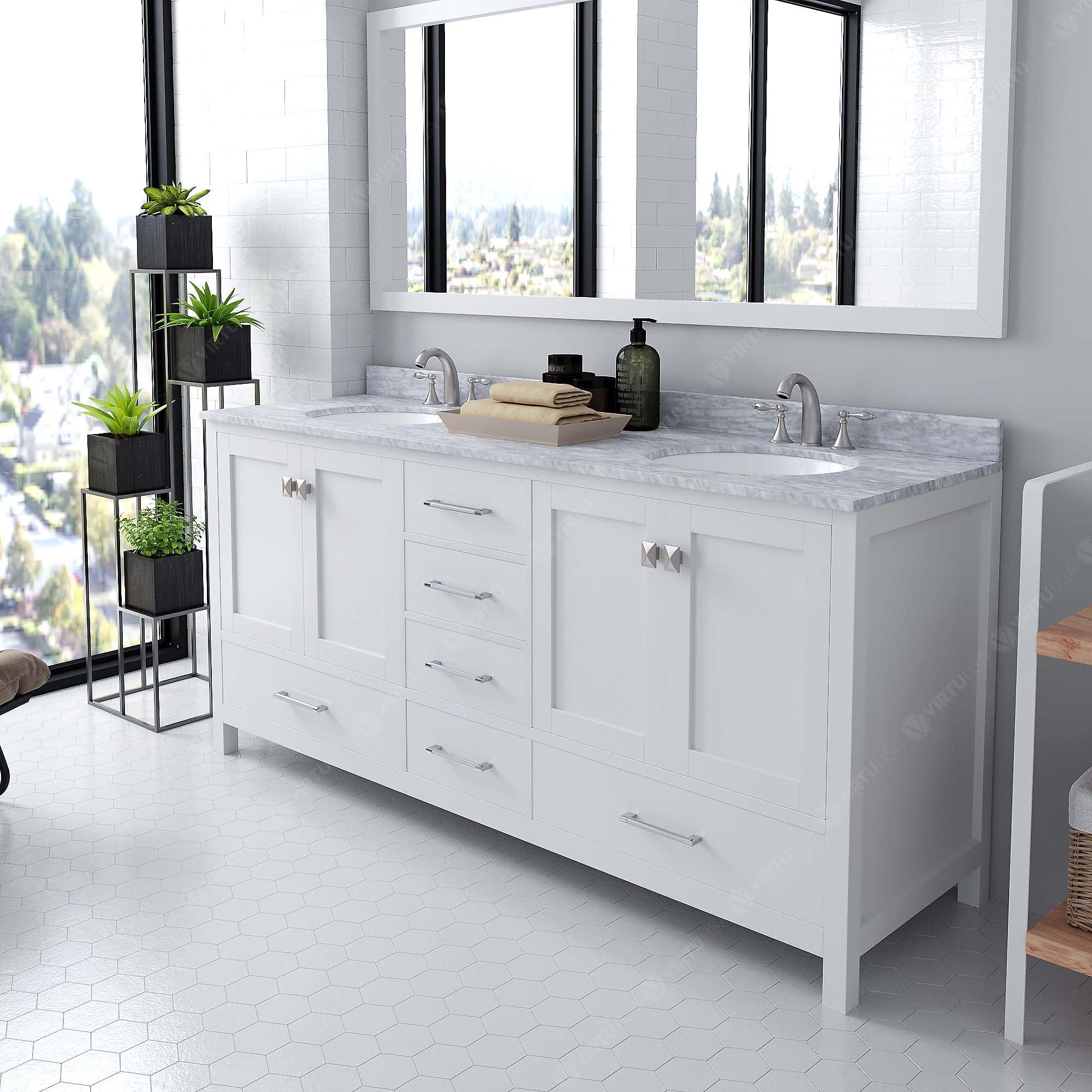Caroline Avenue 72" Double Bath Vanity in White (multiple options) - Bathroom Design Center