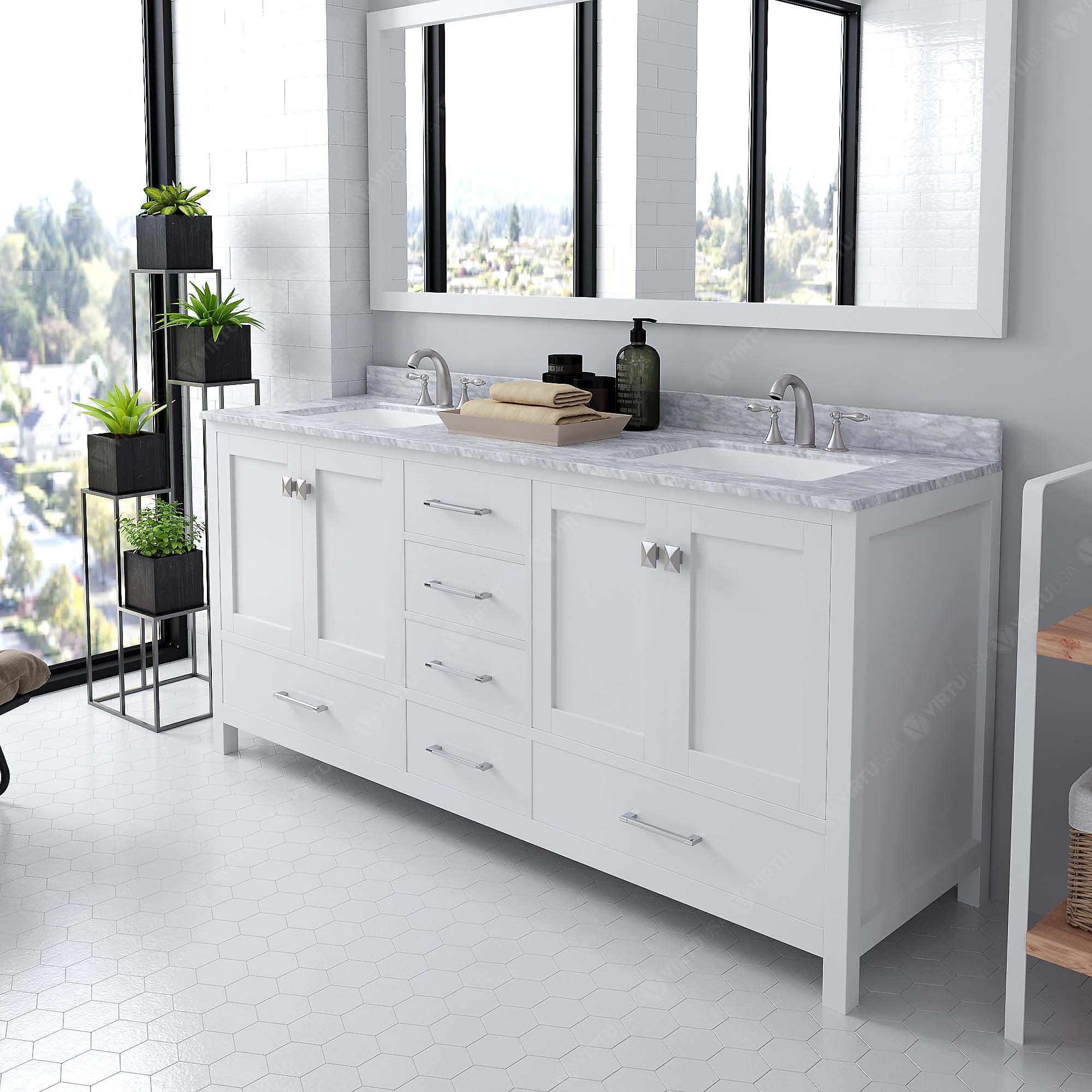 Caroline Avenue 72" Double Bath Vanity in White (multiple options) - Bathroom Design Center
