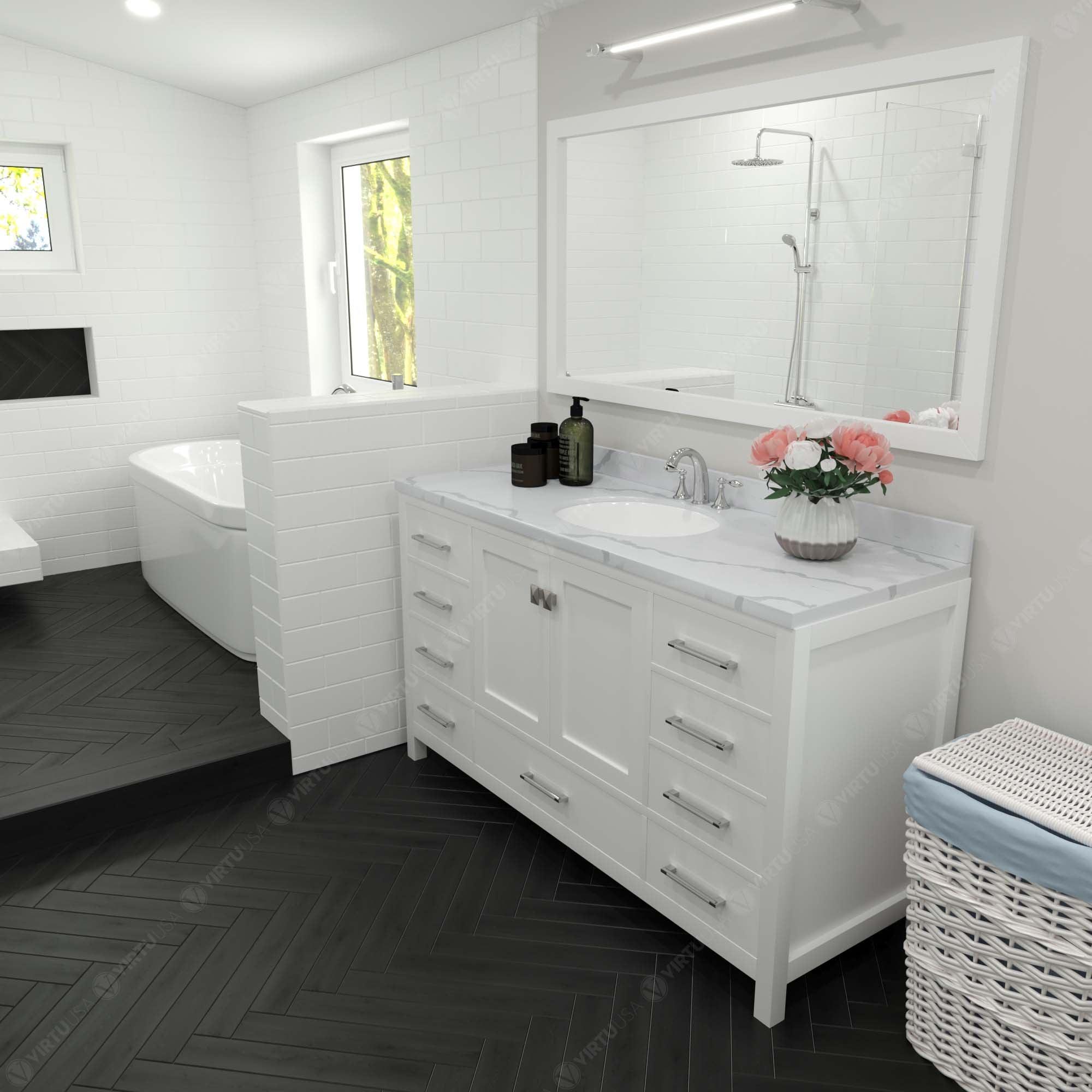 Virtu USA Caroline Avenue 60" Single Bath Vanity in White (multiple options) - Bathroom Design Center