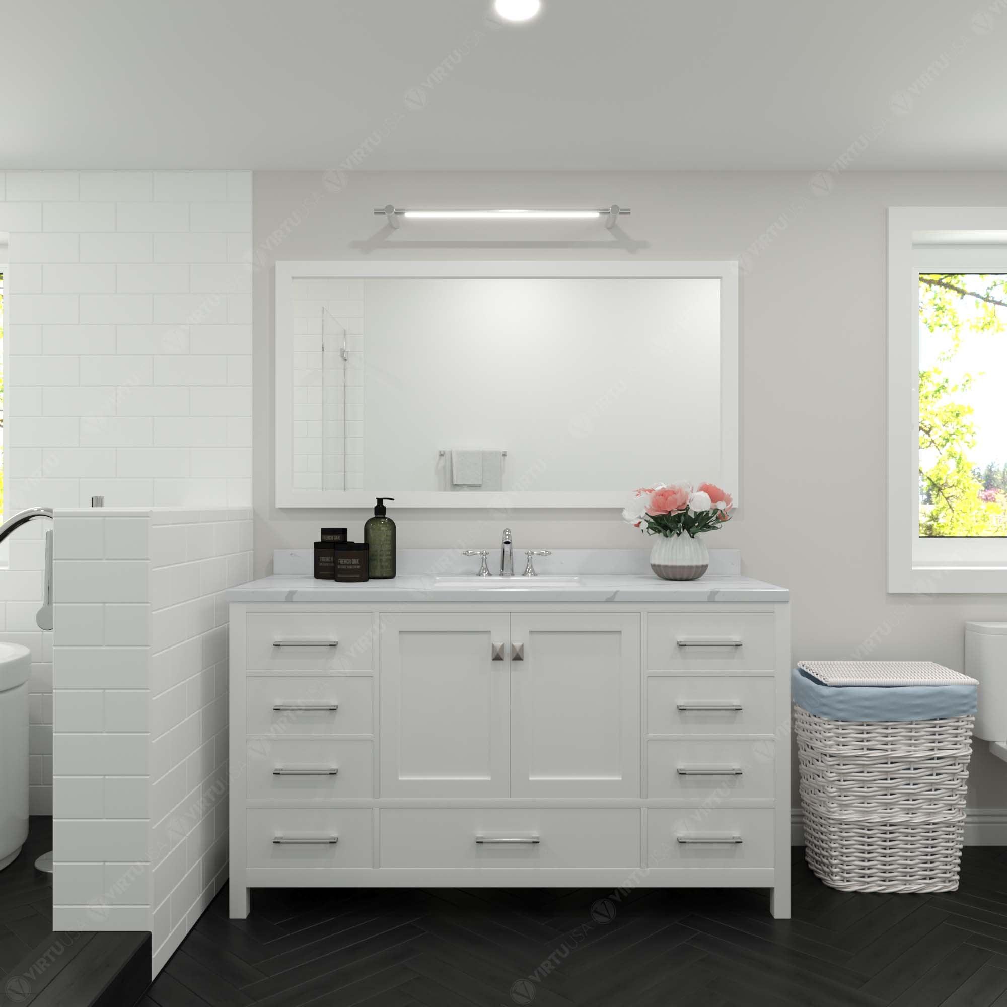 Virtu USA Caroline Avenue 60" Single Bath Vanity in White (multiple options) - Bathroom Design Center