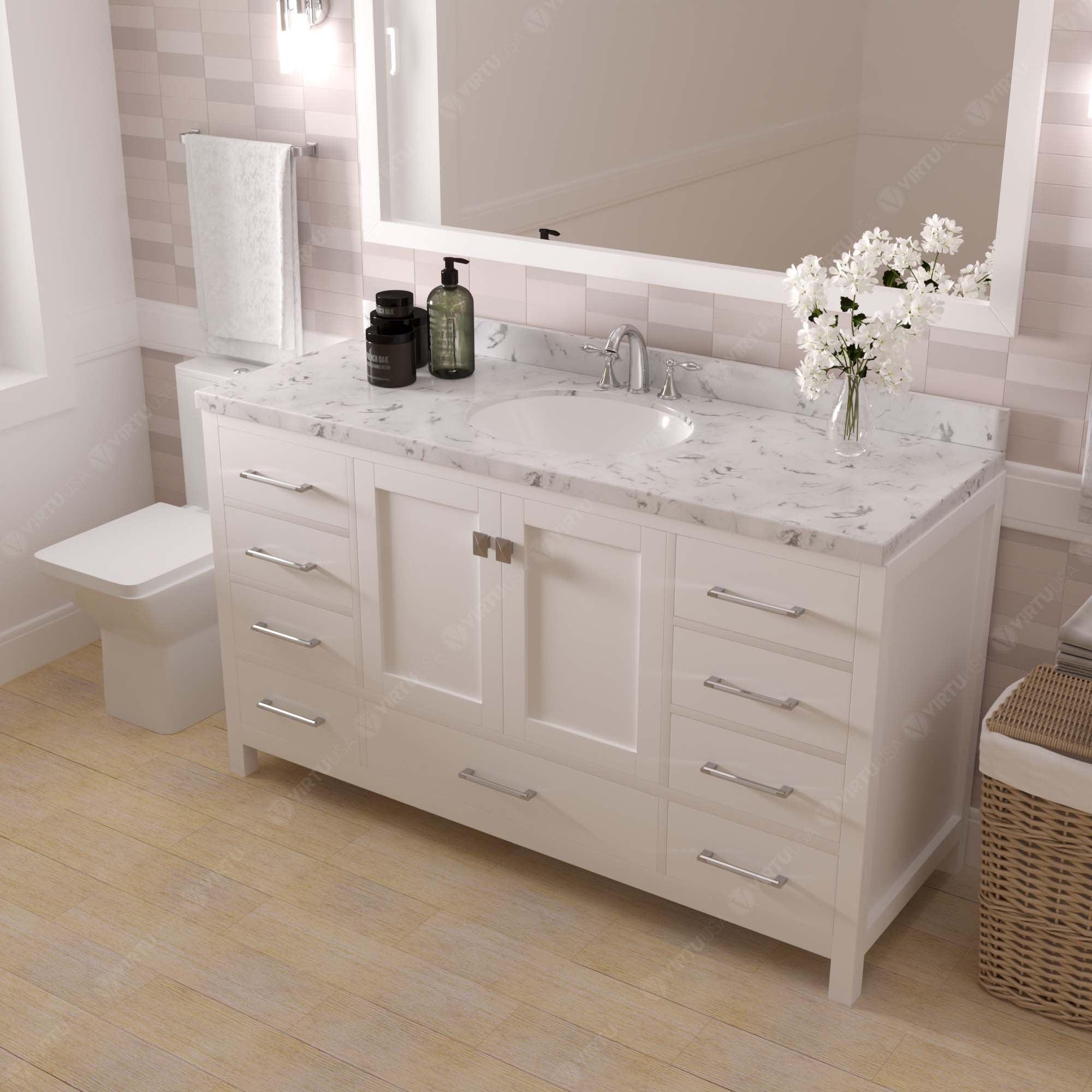 Virtu USA Caroline Avenue 60" Single Bath Vanity in White (multiple options) - Bathroom Design Center