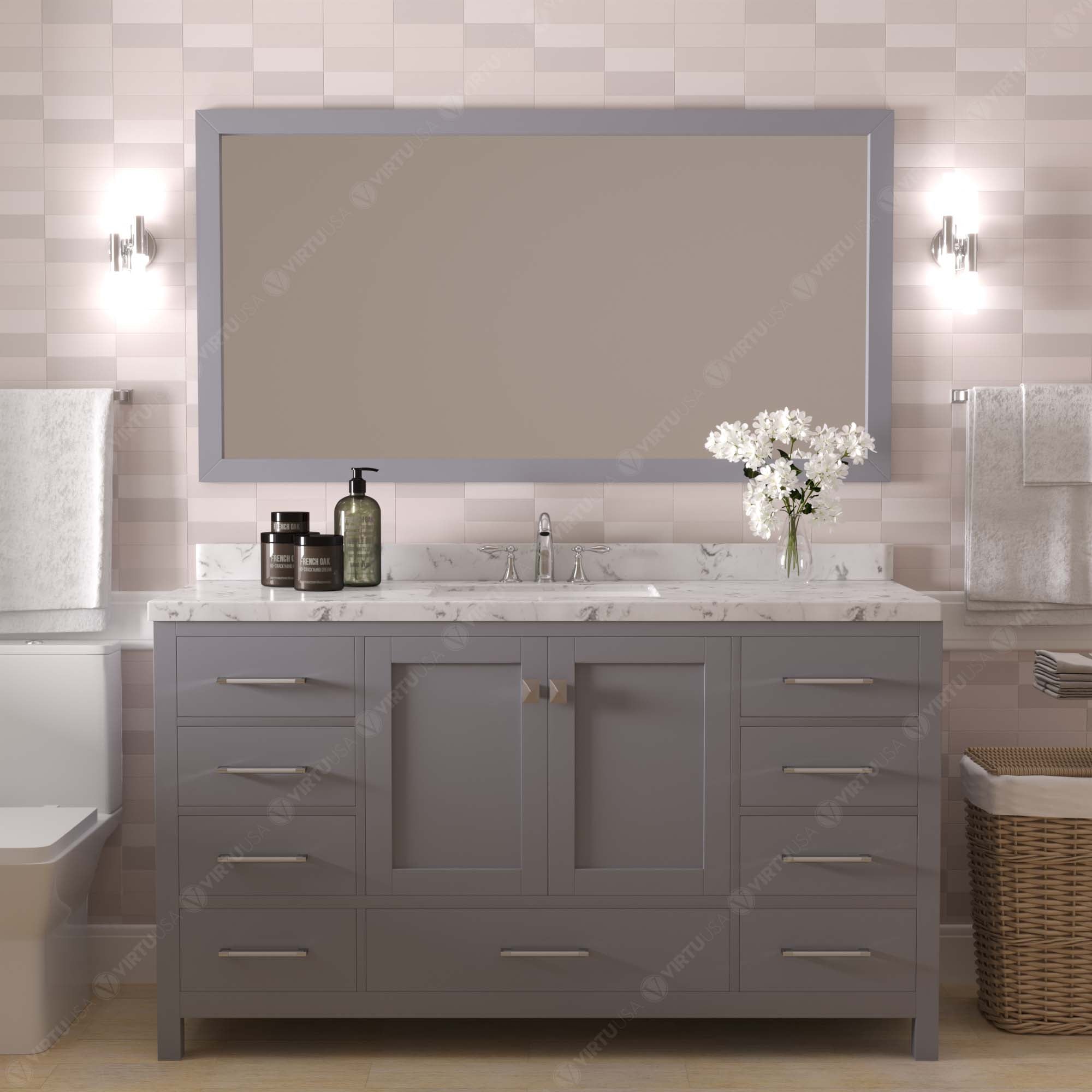 Virtu USA Caroline Avenue 60" Single Bath Vanity in Gray (multiple options)