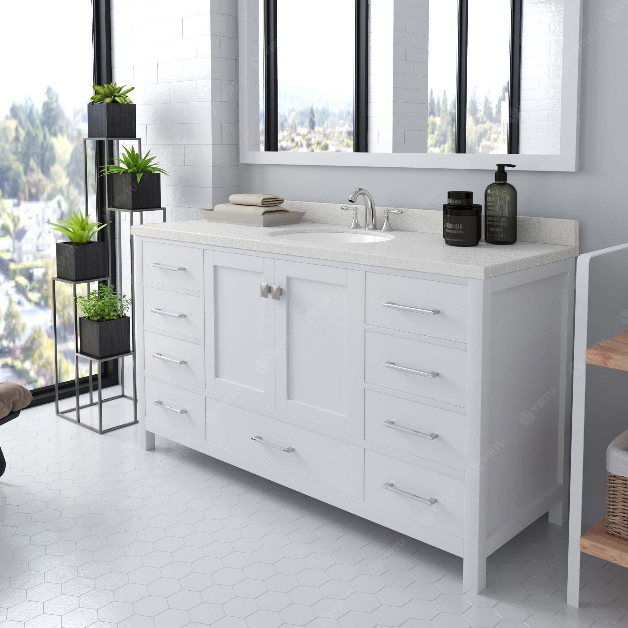 Virtu USA Caroline Avenue 60" Single Bath Vanity in White (multiple options) - Bathroom Design Center