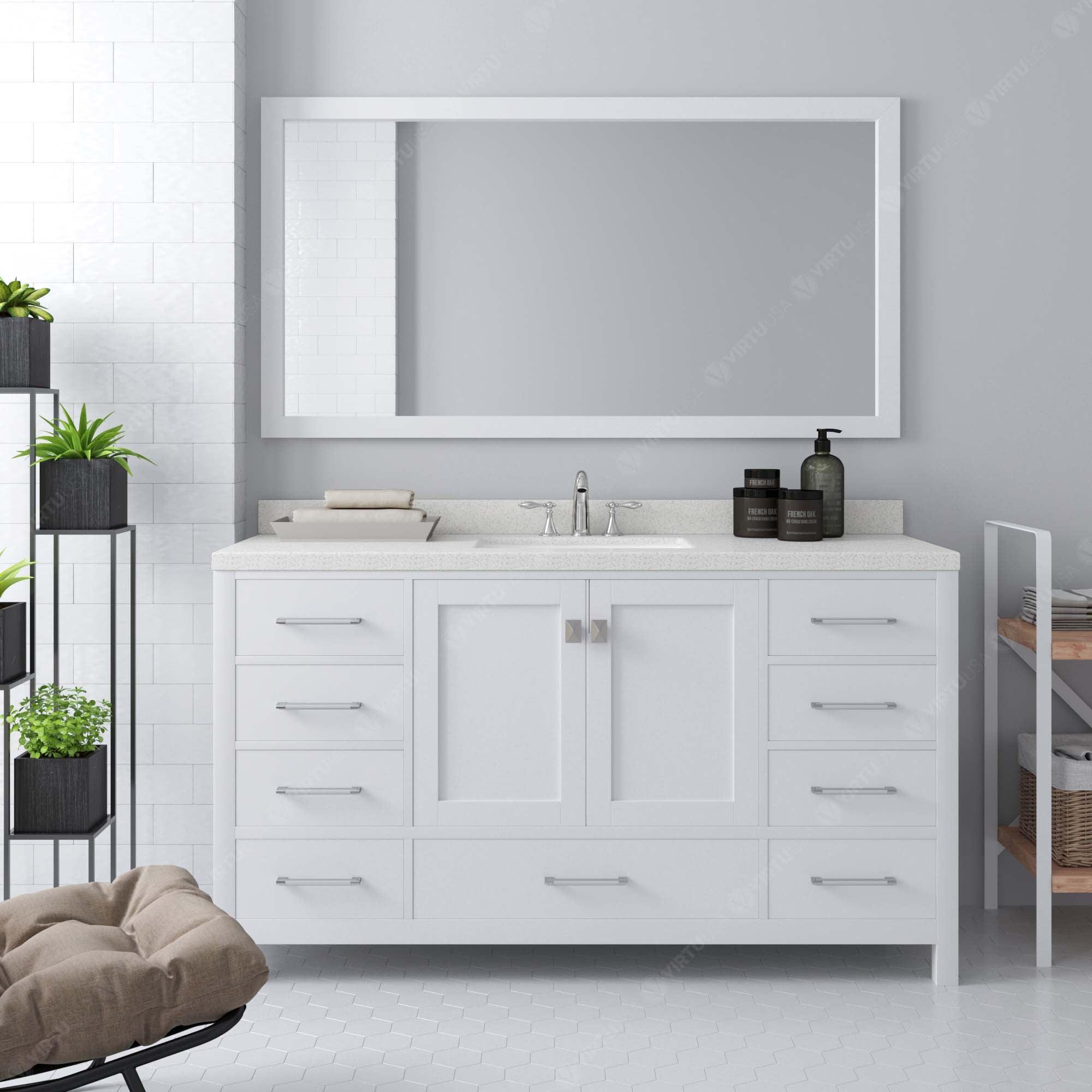 Virtu USA Caroline Avenue 60" Single Bath Vanity in White (multiple options) - Bathroom Design Center