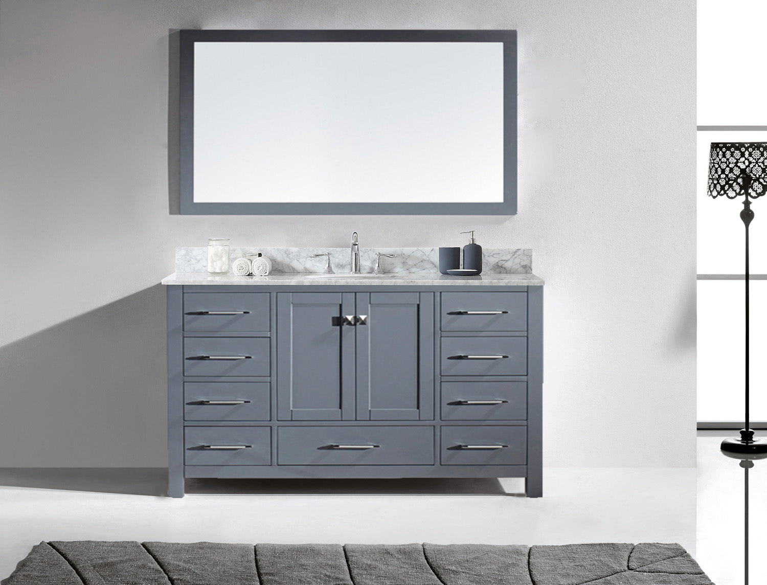Virtu USA Caroline Avenue 60" Single Bath Vanity in Gray (multiple options)