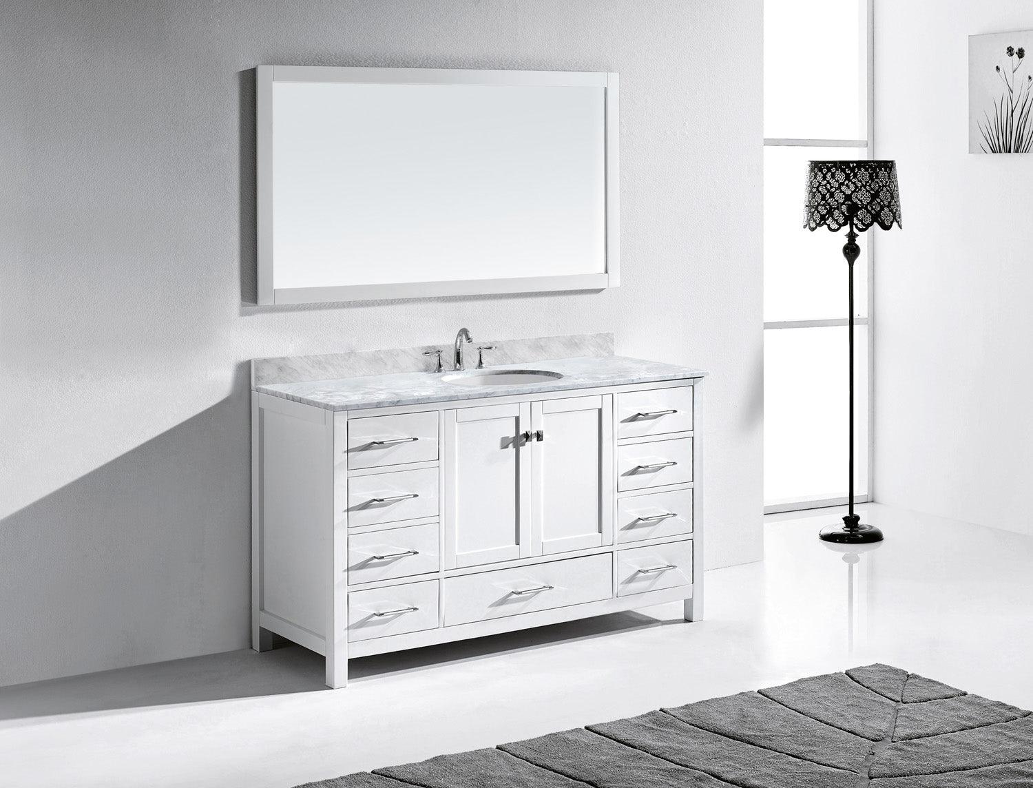 Virtu USA Caroline Avenue 60" Single Bath Vanity in White (multiple options) - Bathroom Design Center