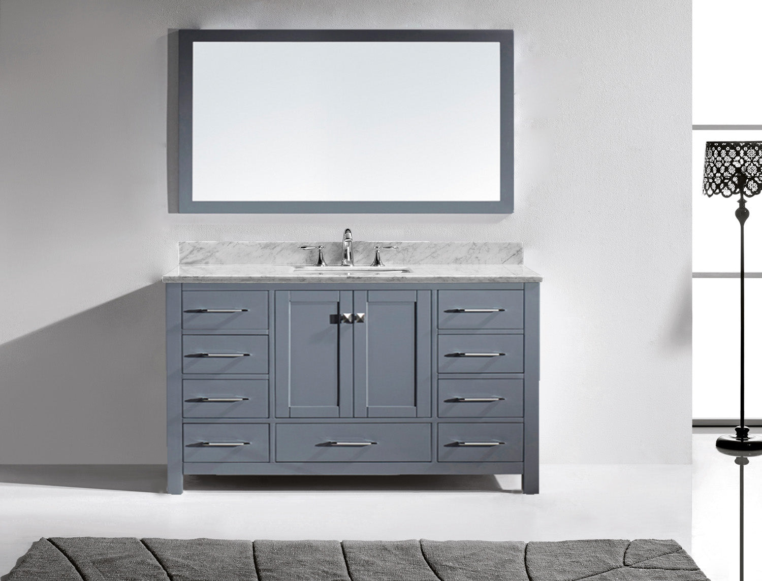 Virtu USA Caroline Avenue 60" Single Bath Vanity in Gray (multiple options)