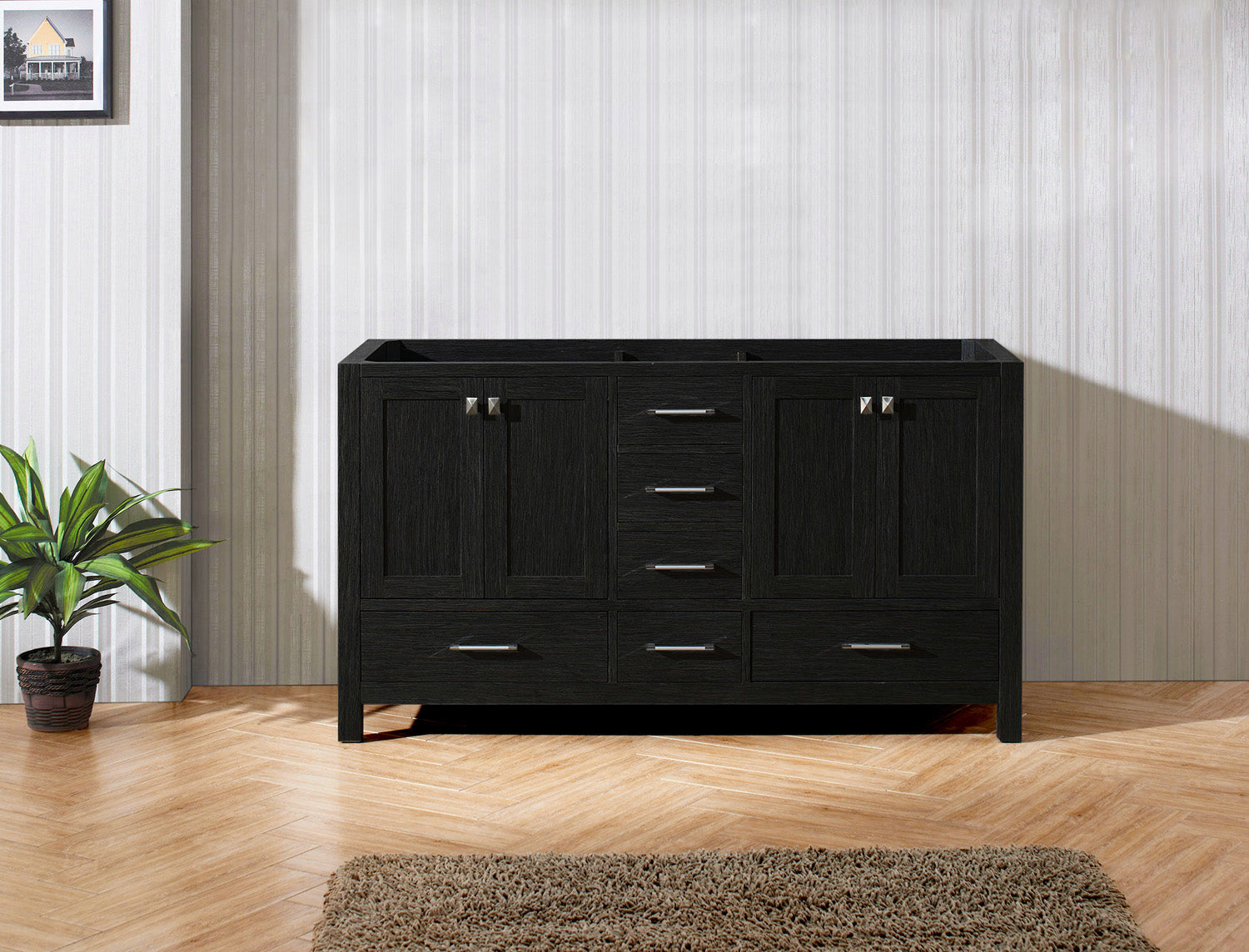Virtu USA Caroline Premium 60" Double Bath Vanity in Zebra Gray (multiple options)