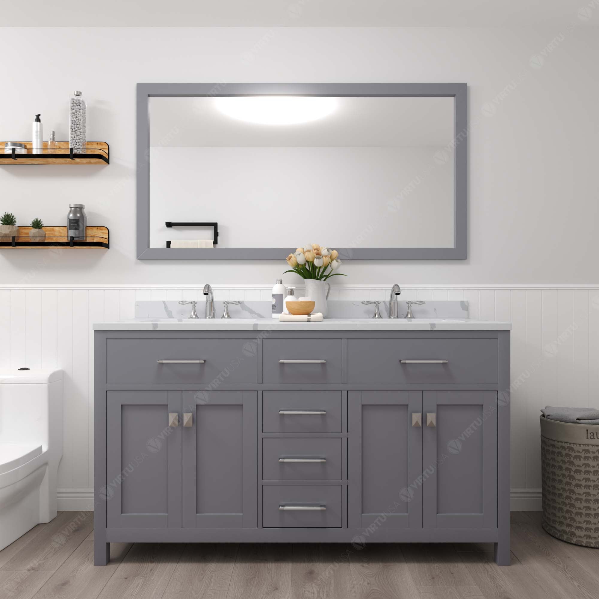 Virtu USA Caroline 60" Single/Double Bath Vanity in Gray (multiple options)