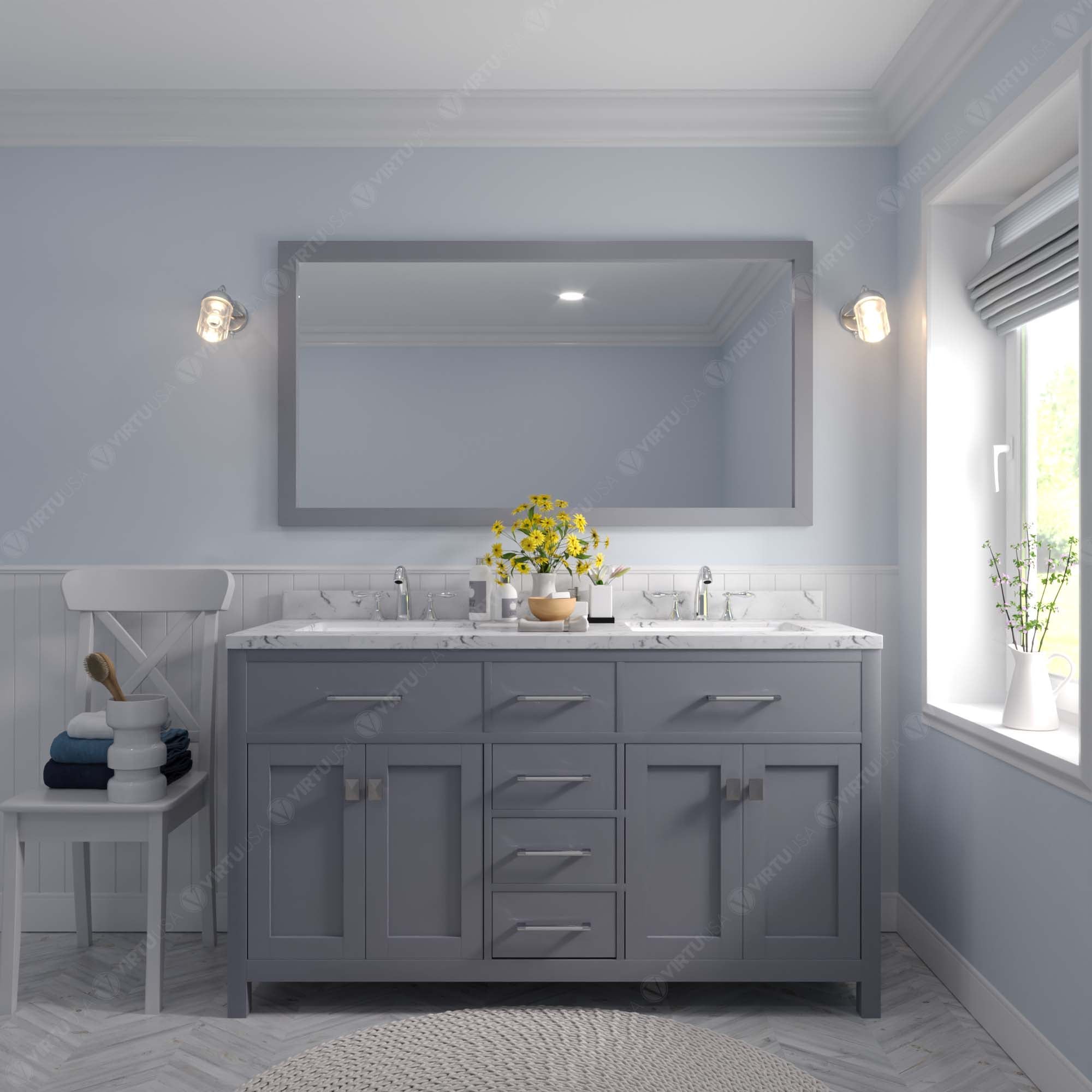 Virtu USA Caroline 60" Single/Double Bath Vanity in Gray (multiple options)