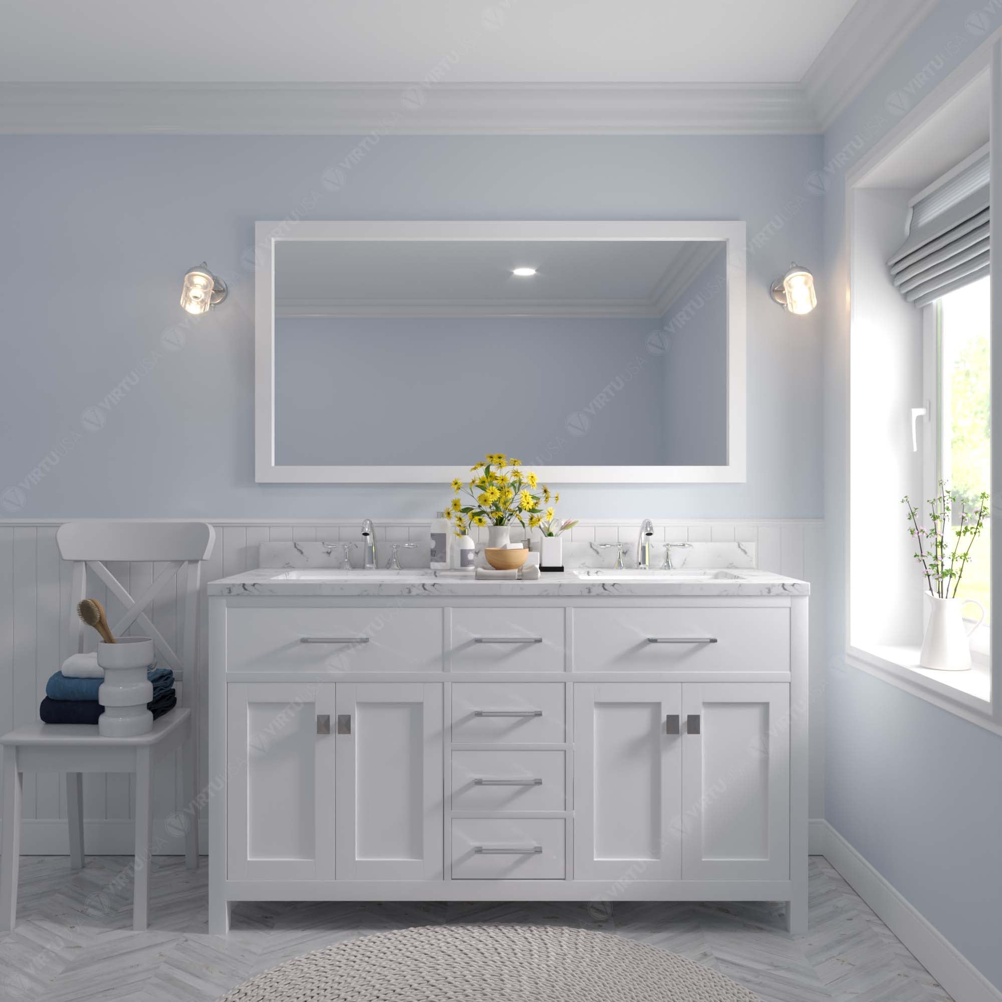 Virtu USA Caroline 60" Single/Double Bath Vanity in White (multiple options)