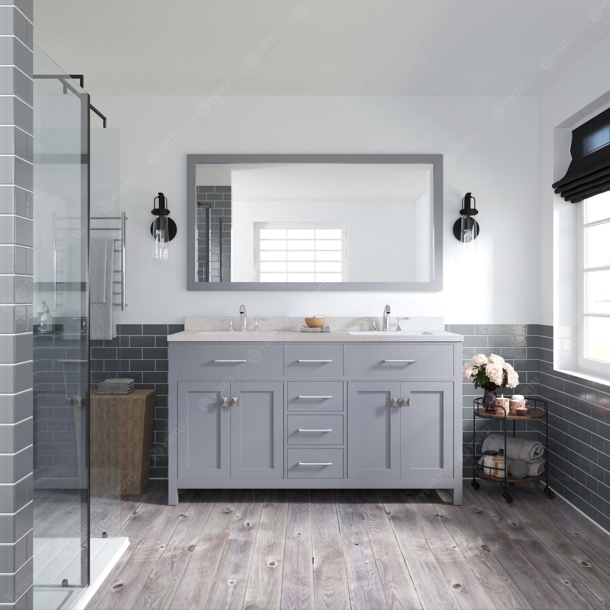 Virtu USA Caroline 60" Single/Double Bath Vanity in Gray (multiple options)