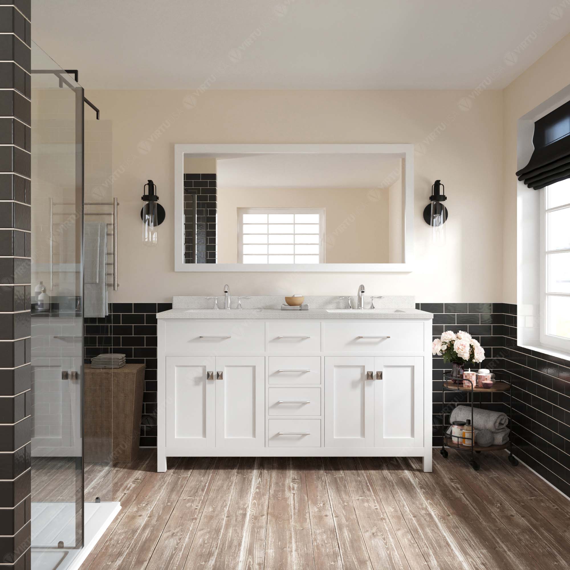 Virtu USA Caroline 60" Single/Double Bath Vanity in White (multiple options)