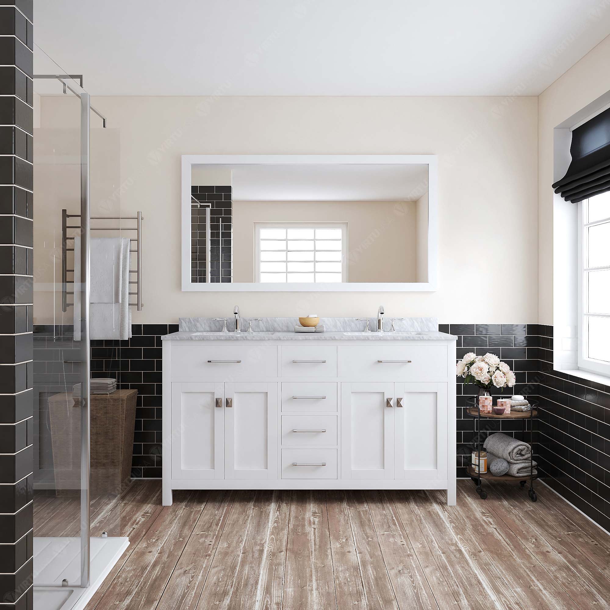 Virtu USA Caroline 60" Single/Double Bath Vanity in White (multiple options)