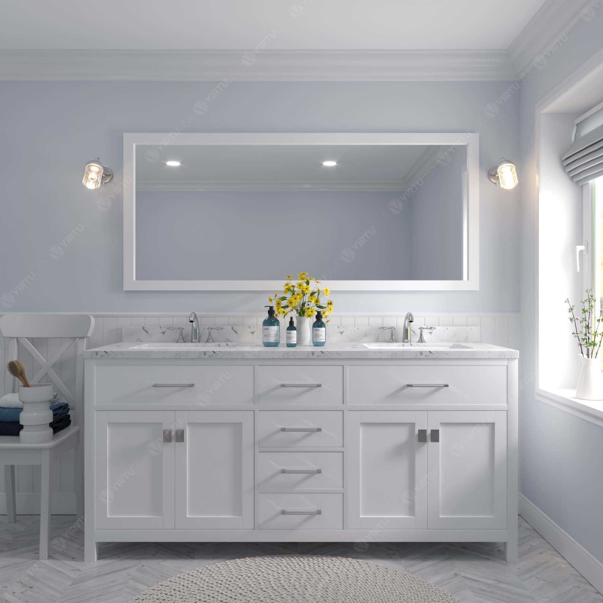 Virtu USA Caroline 72" Double Bath Vanity in White (multiple options)