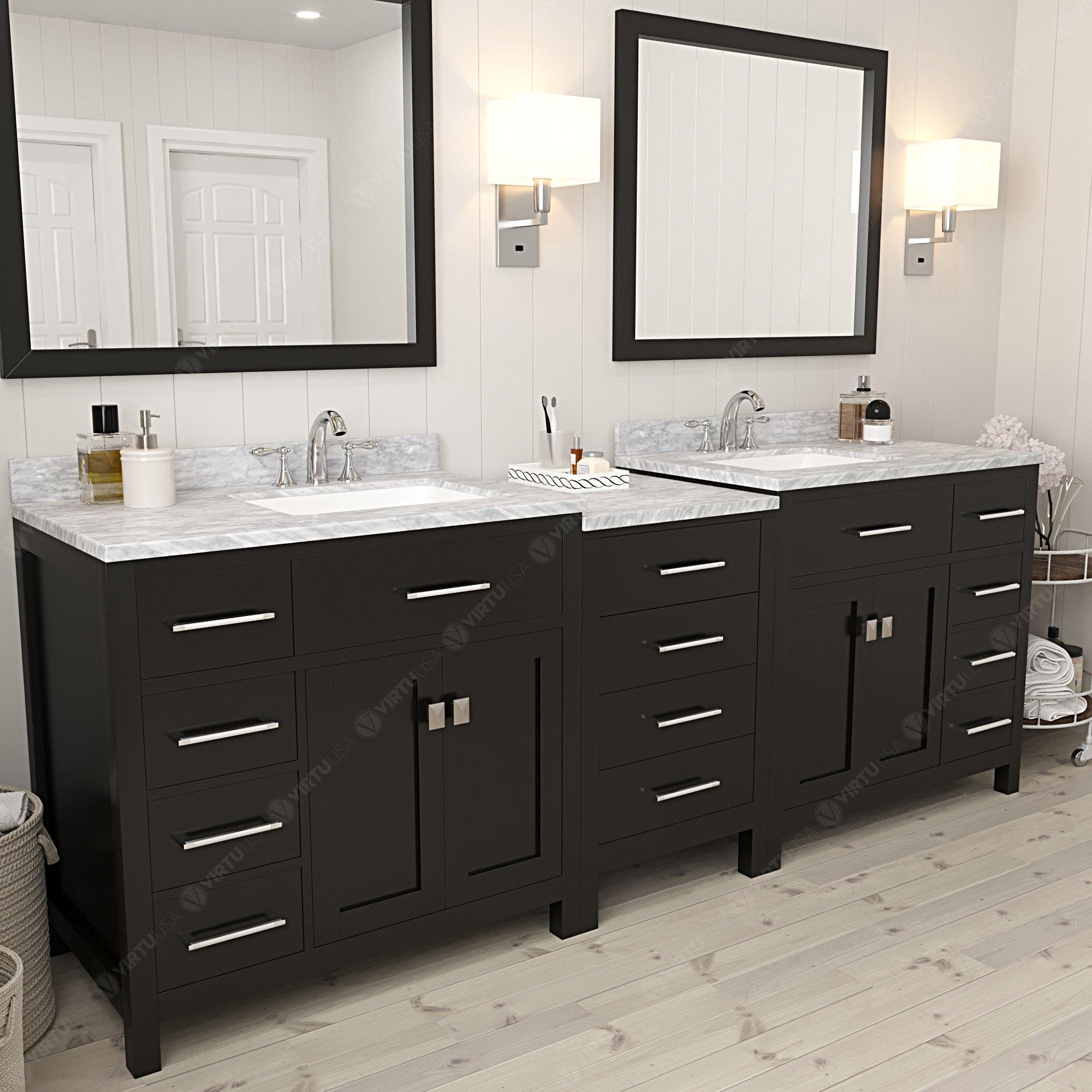 Virtu USA Caroline Parkway 93" Double Bath Vanity in Espresso with White Marble Top - Bathroom Design Center