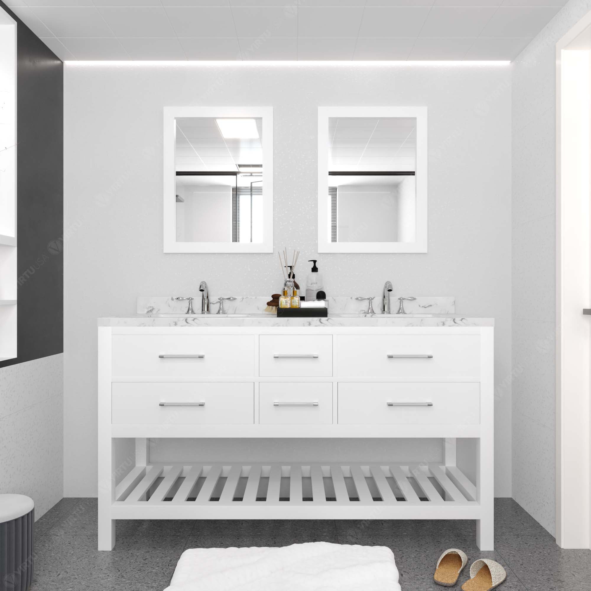 Virtu USA Caroline Estate 60" Double Bath Vanity in White (multiple options)