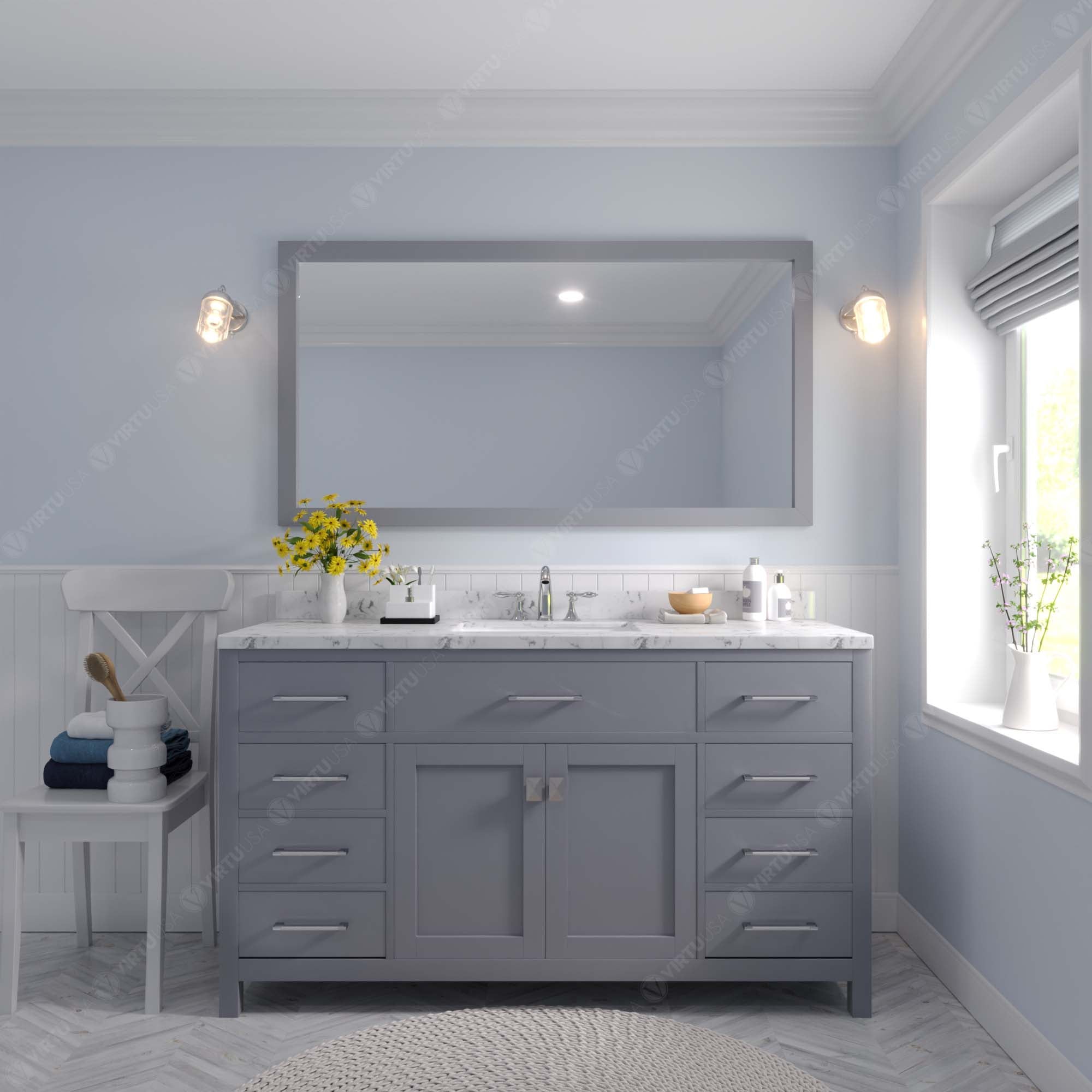 Virtu USA Caroline 60" Single/Double Bath Vanity in Gray (multiple options)