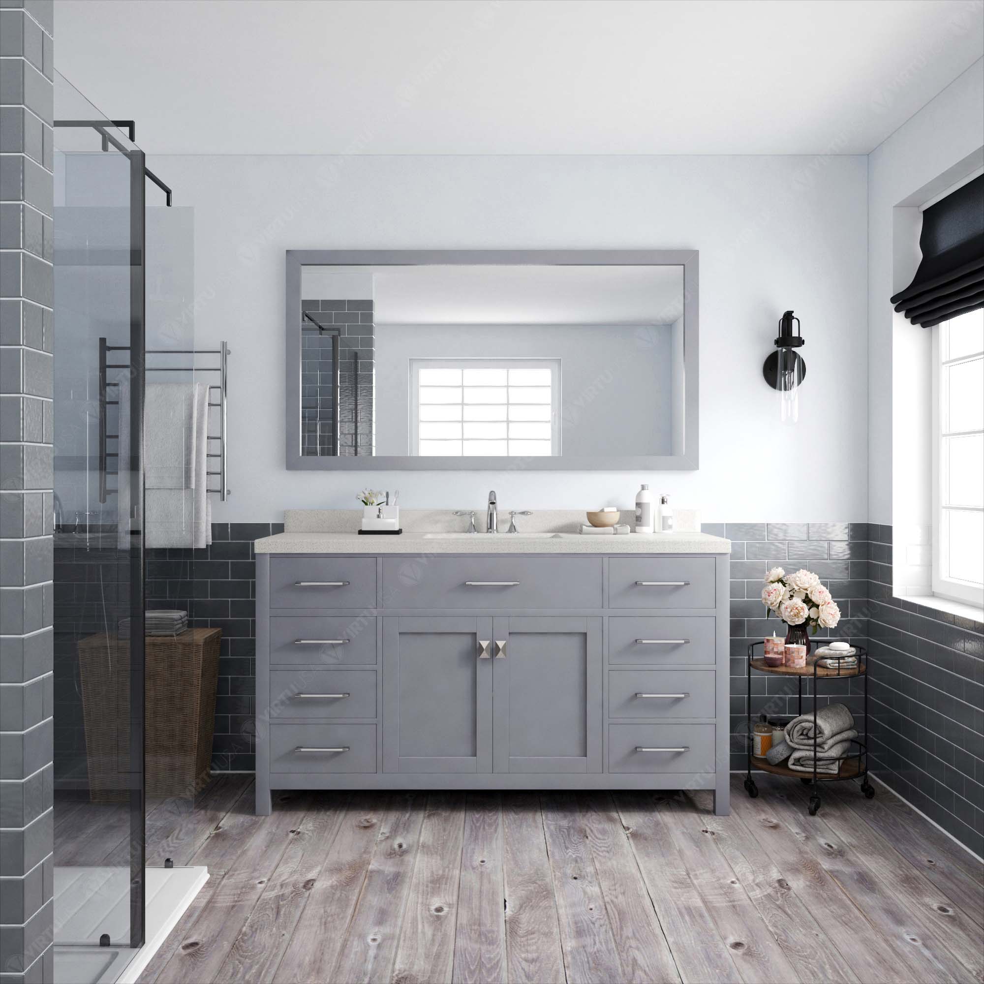 Virtu USA Caroline 60" Single/Double Bath Vanity in Gray (multiple options)