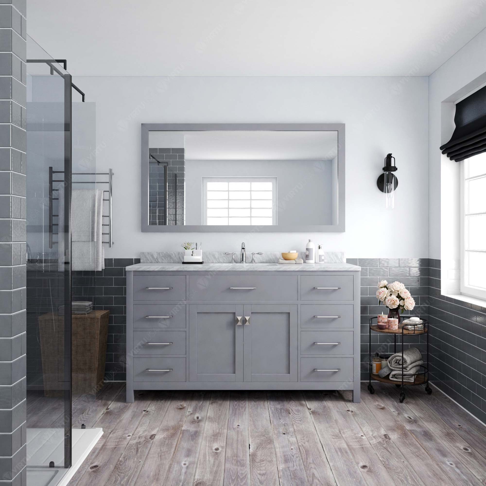 Virtu USA Caroline 60" Single/Double Bath Vanity in Gray (multiple options)