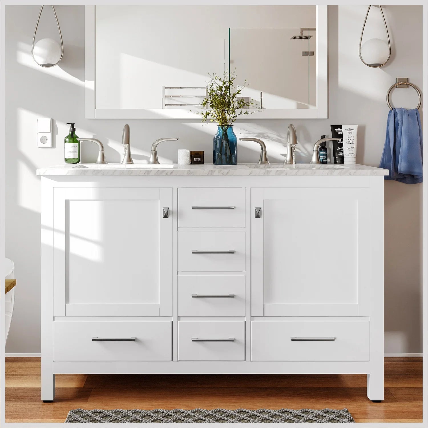 Eviva Aberdeen Transitional Bathroom Vanity w/ White Carrara Top - Bathroom Design Center