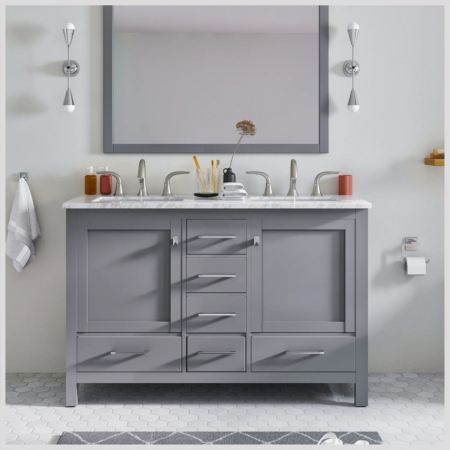 Eviva Aberdeen Transitional Bathroom Vanity w/ White Carrara Top - Bathroom Design Center