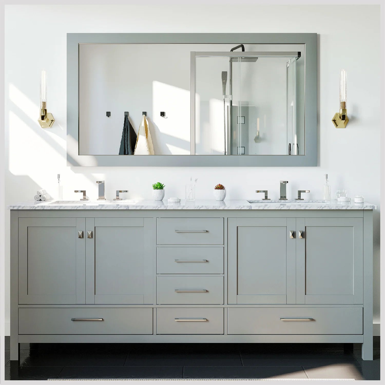 Eviva Aberdeen Transitional Bathroom Vanity w/ White Carrara Top - Bathroom Design Center