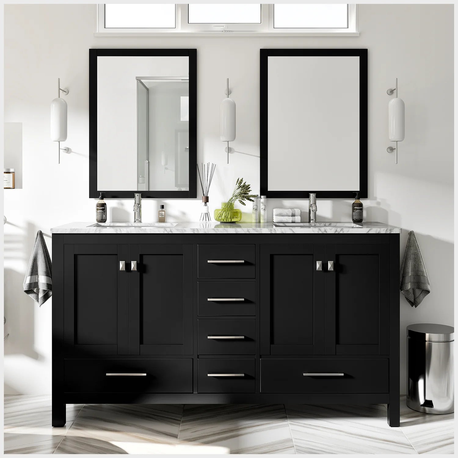 Eviva London Transitional Bathroom Vanity w/ White Carrara Top - Bathroom Design Center